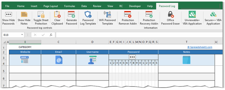 Printable password manager log template