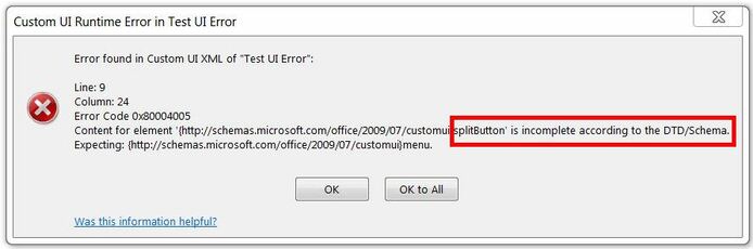 Excel UI error
